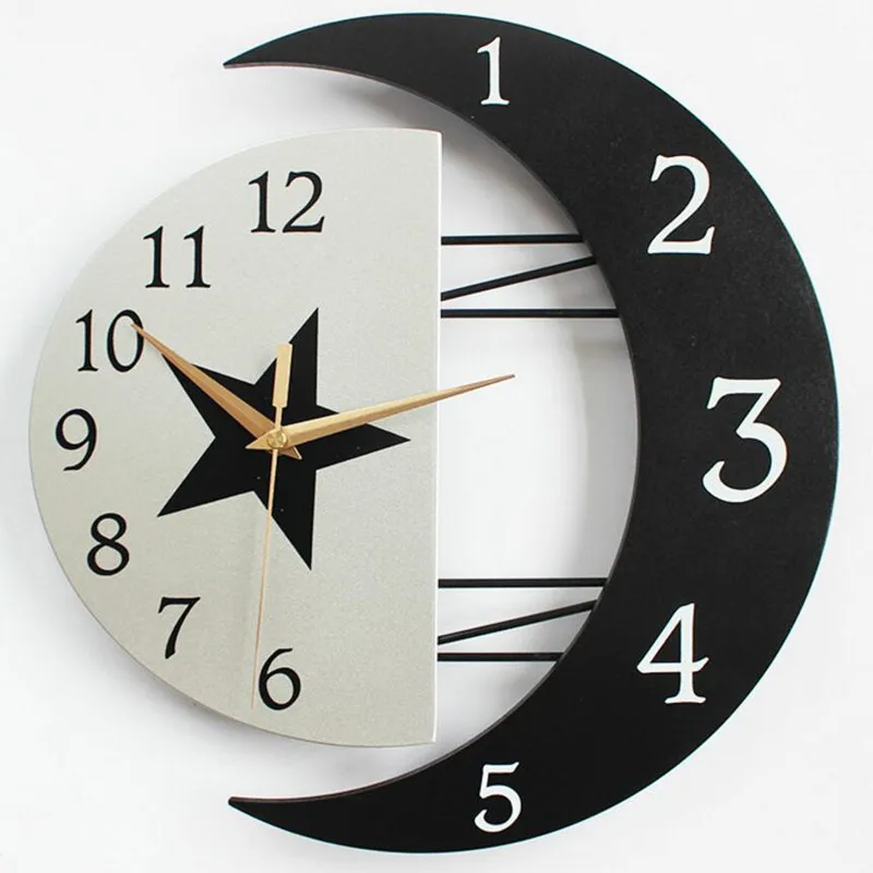 

3dwooden sun and moon настенные часы в форме европейские Креативные Часы для гостиной, бесшумные модные домашние кварцевые часы