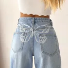 Женские джинсы с принтом бабочек, свободные прямые брюки из денима, с высокой талией, 2021