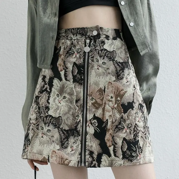 

Spring/Autumn French Victorian Renaissance Retro Mori Girl Short Skirt Gentle Gothic Sexy Woman Cat Embroidery Elegant Skirt