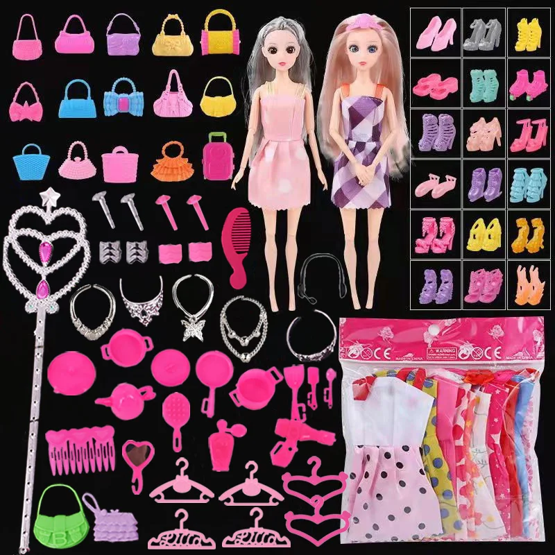 

66 шт./комплект, куклы-Барби, сумка для одежды, обувь, мебель, кухонные принадлежности, подходит для куклы-Барби 30 см и 11,5 дюймов и куклы Bjd, игру...