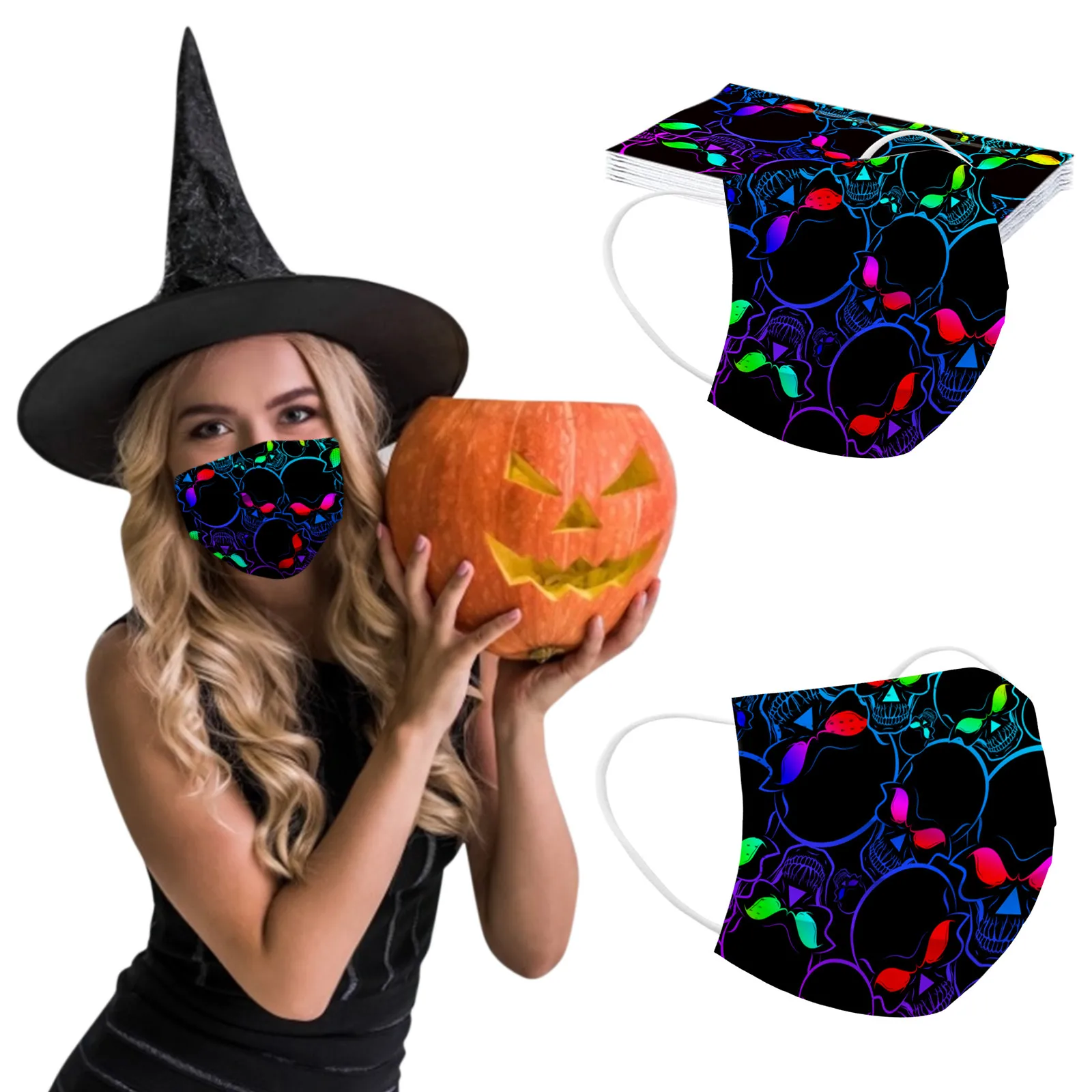 

10 шт. маска для Хэллоуина для взрослых, одноразовая маска для лица, промышленная трехслойная маска с ушными петлями для детей и девочек, укра...