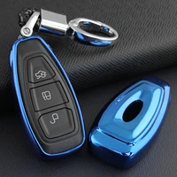 smart car key case cover fob shell chain ring for ford escape focus fiesta kuga ecosport blue