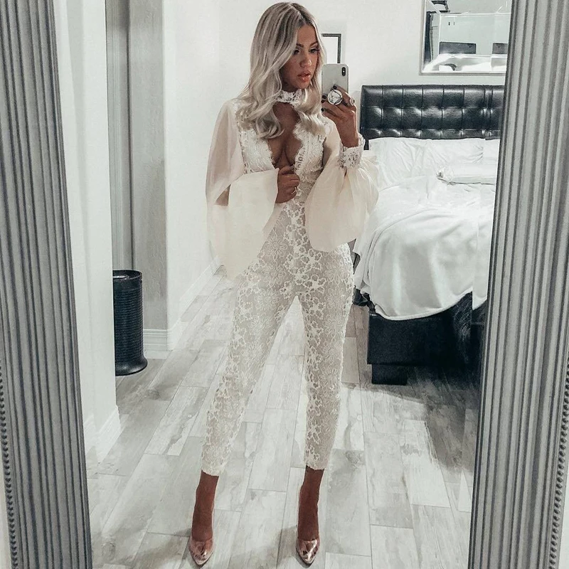 INDRESSME, женские кружевные комбинезоны, v-образный вырез, полная длина, Сексуальные клубные вечерние комбинезоны, новая мода, осень