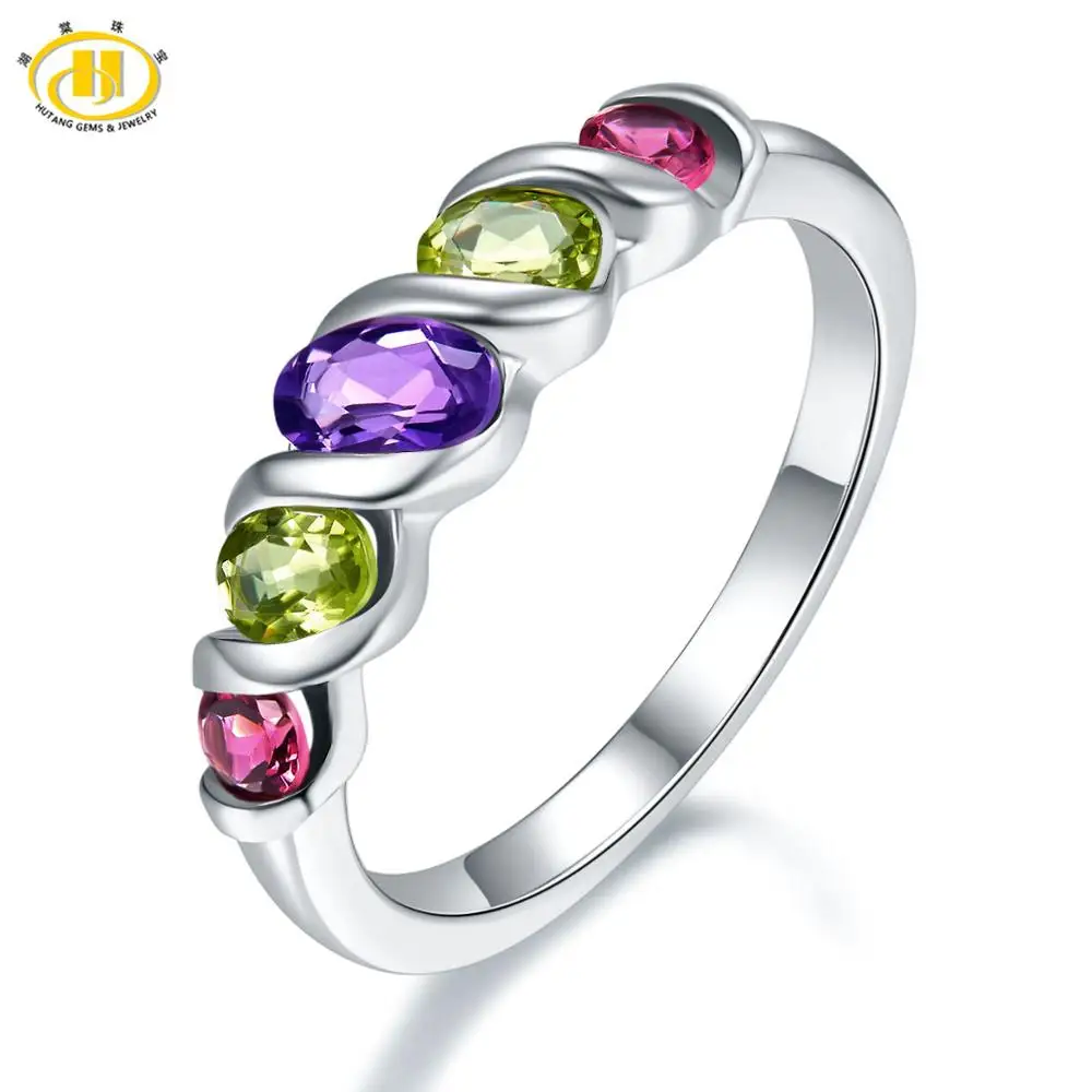 Multi Gemstone Hutang обручальные кольца естественный диопсид кольцо из чистого серебра 925 пробы серебро 5-камень ювелирные украшения яркие зеленые Самоцветы для Для женщин подарок - Цвет камня: Multi Gemstone