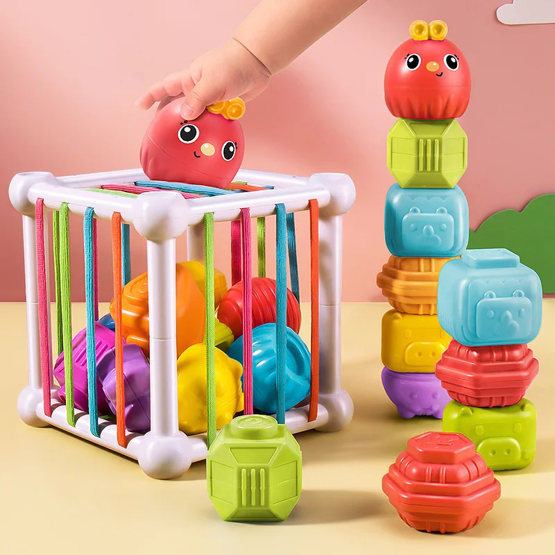 Juguete de clasificación de forma Montessori para bebé, oruga colorida con Motor de cubo, Juguetes Educativos de aprendizaje de habilidades táctiles, regalos de 10 meses a 3 años