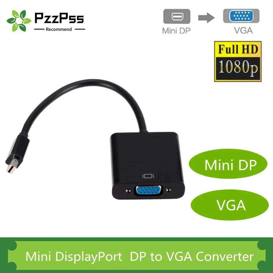 

PzzPss 1080P Mini DP To VGA Cable Adapter Mini Thunderbolt Mini Display Port to VGA Male to Female Converter for HDTV Monitor