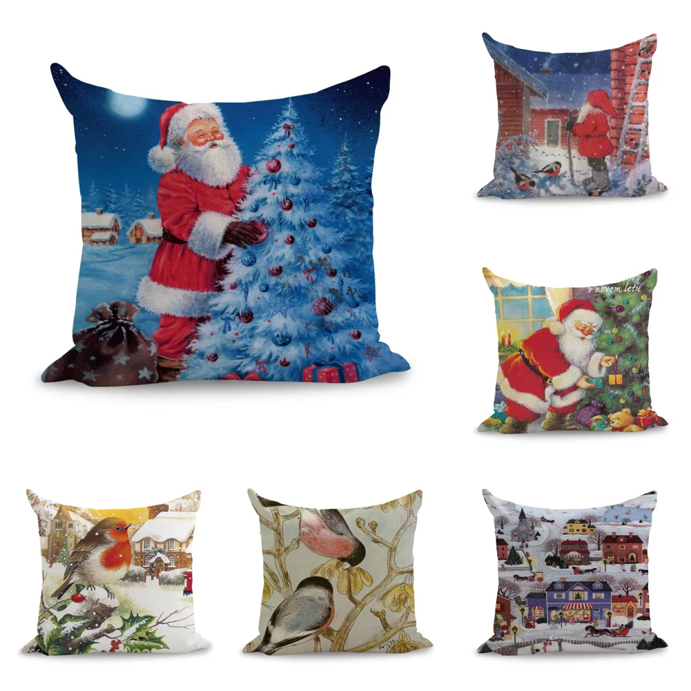 Винтаж Словения Санта Клаус птица Счастливого Рождества Подушка евро крышки