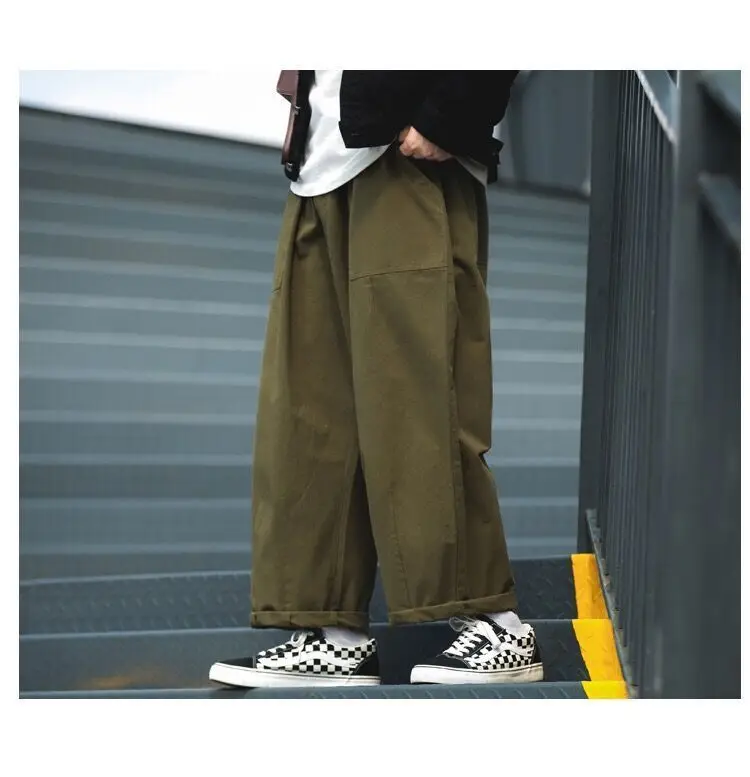 

Japanese retro elastic waist loose hip hop pants wide-legged pants straight lantern overalls