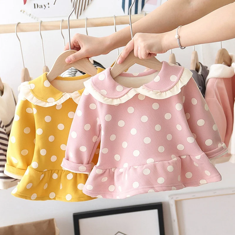 Зимнее детское платье в горошек для девочек коллекция 2019 года сезон осень