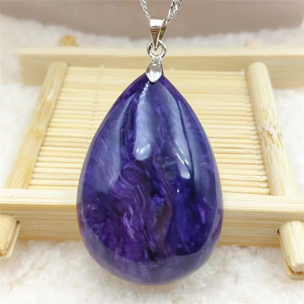 

Genuine Natural Charoite Purple Women Big Men Water Drop Pendant 41x28x11mm From Russia Necklace Jewelry Rare Beads AAAAA