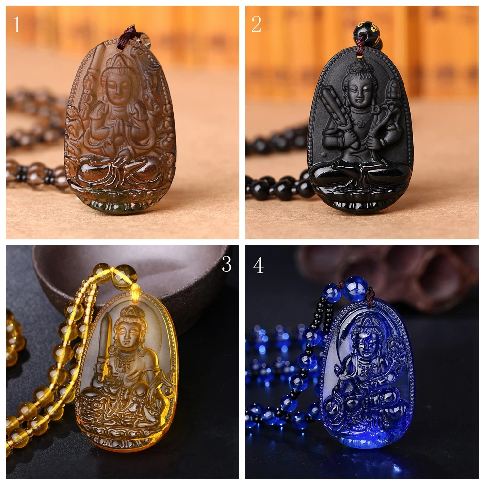 Длинное ожерелье Будда цитрина с кристаллом подвеска из обсидиана натуральный