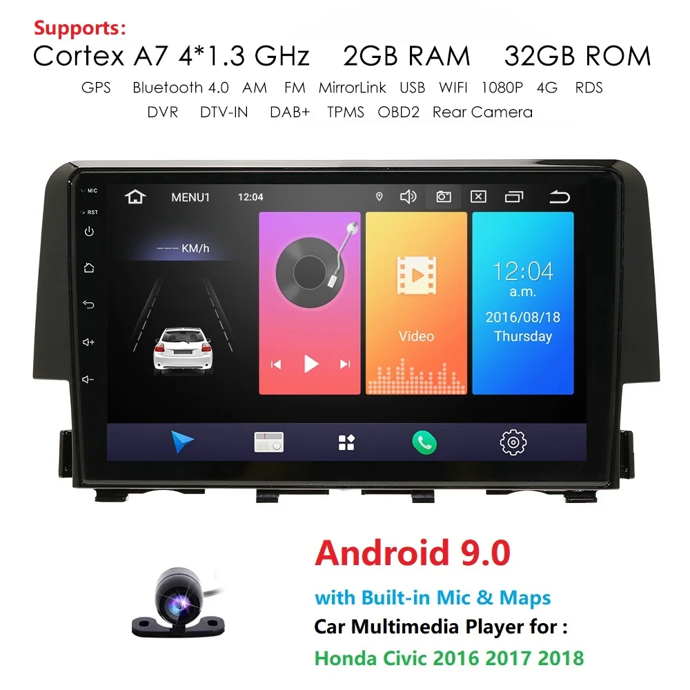 Hizpo 9 дюймов 2 + 32 Гб 4 ядра Android Автомобильный мультимедийный плеер HD Радио Стерео