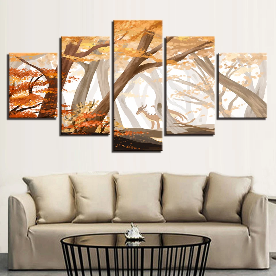 Холст фото рамки модульная 5 шт. с мультяшными рисунками животных динозавр лесной