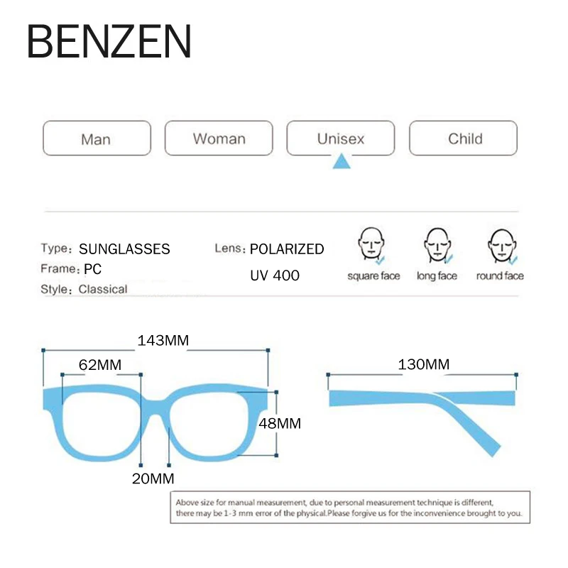 Солнцезащитные очки BENZEN Мужские поляризационные винтажные для вождения/рыбалки
