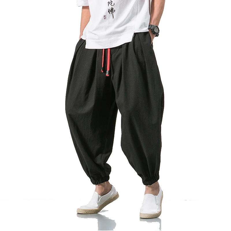 

2020 Summer Style Harem Pants Men Chinese Style Casual Loose Cotton Linen Sweatpants Jogger Pants Streetwear Trousers ABZ397