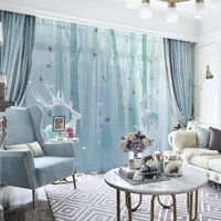 Custom Chiffon Curtain Window Drape for Nursery Kids Children Living Room Elk Deer Tree Forest Khaki Gray Brown Pink Blue