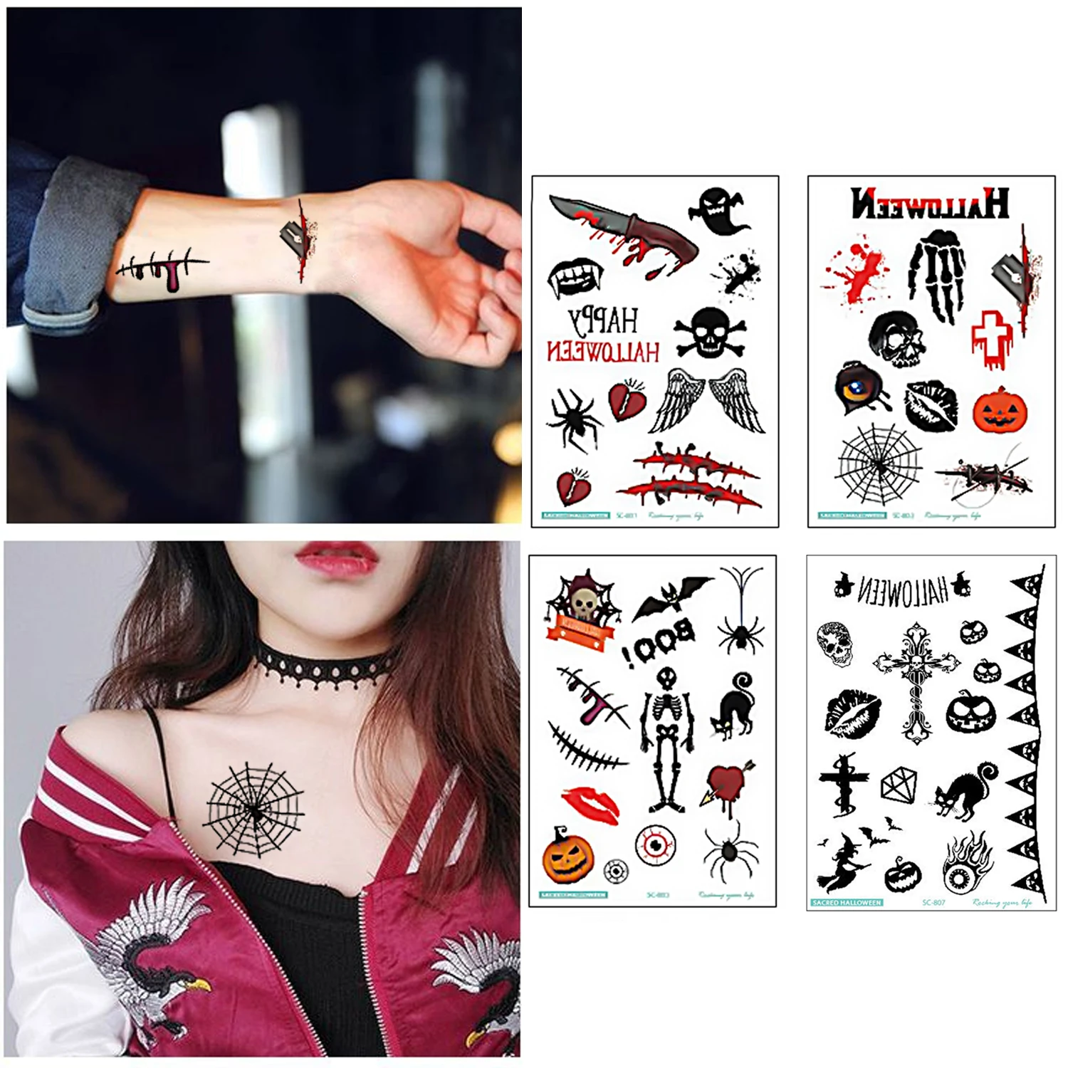 4 листа водостойкие временные тату наклейки|Трафареты для татуировок| |