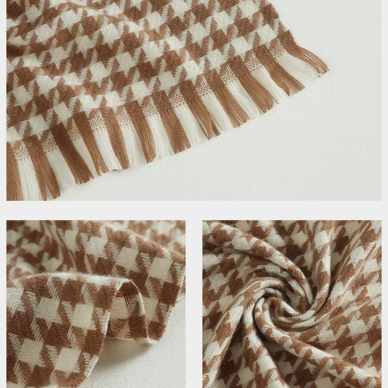 Зимний модный клетчатый шарф женские роскошные кашемировые шали с кисточками