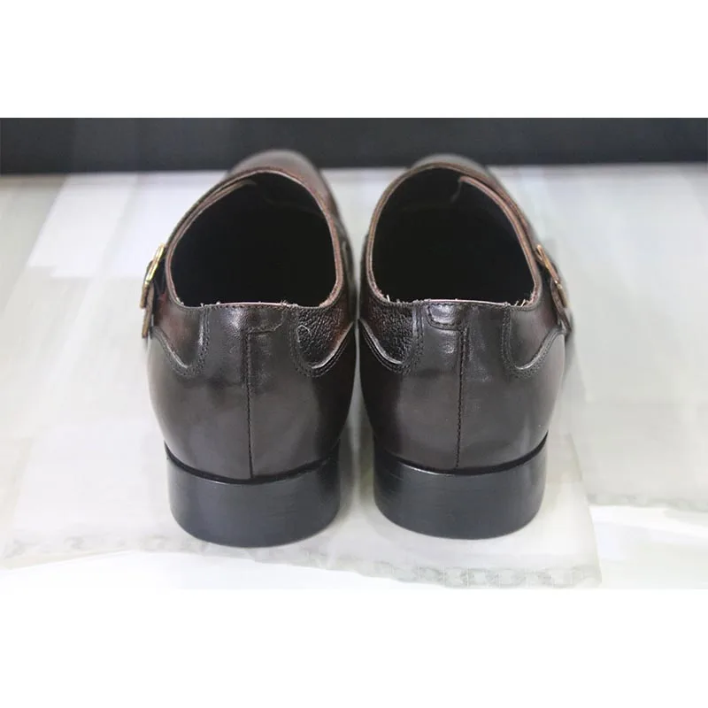 

Retro Patent Leather Dress Shoes Mens Dark Brown Casual Shoes Single Monk Strap Wedding Shoes Grooms British Boss Business felix