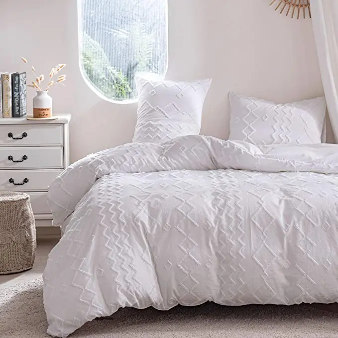 

Duvet Cover Set Twin/Queen/King Size, 3 Pieces Embroidery Shabby Chic Nordic Cover For Bed 150 Soft and Durable Bedding Set