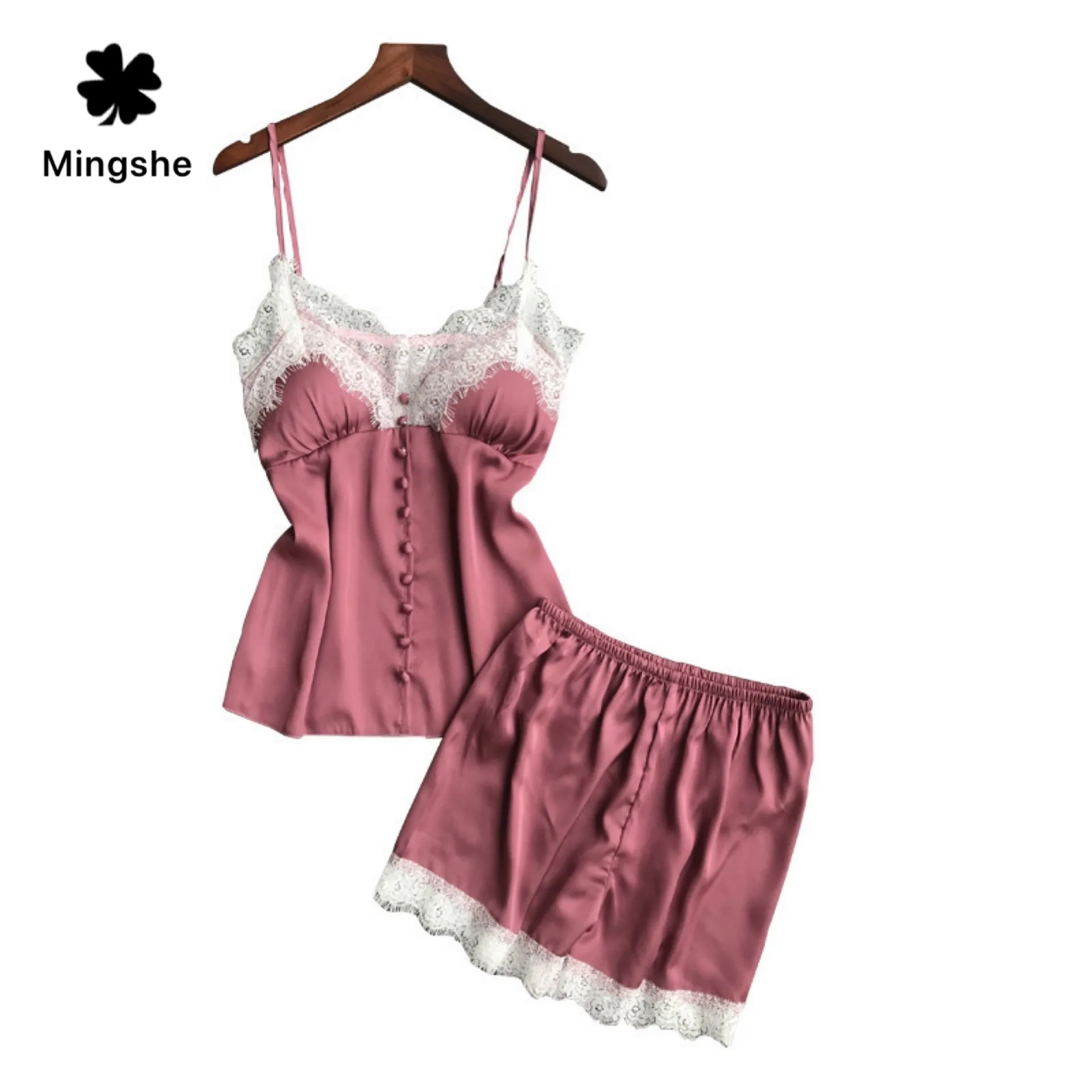 M-3XL женские пижамы сексуальные костюм из двух частей атласные для дома кружевные