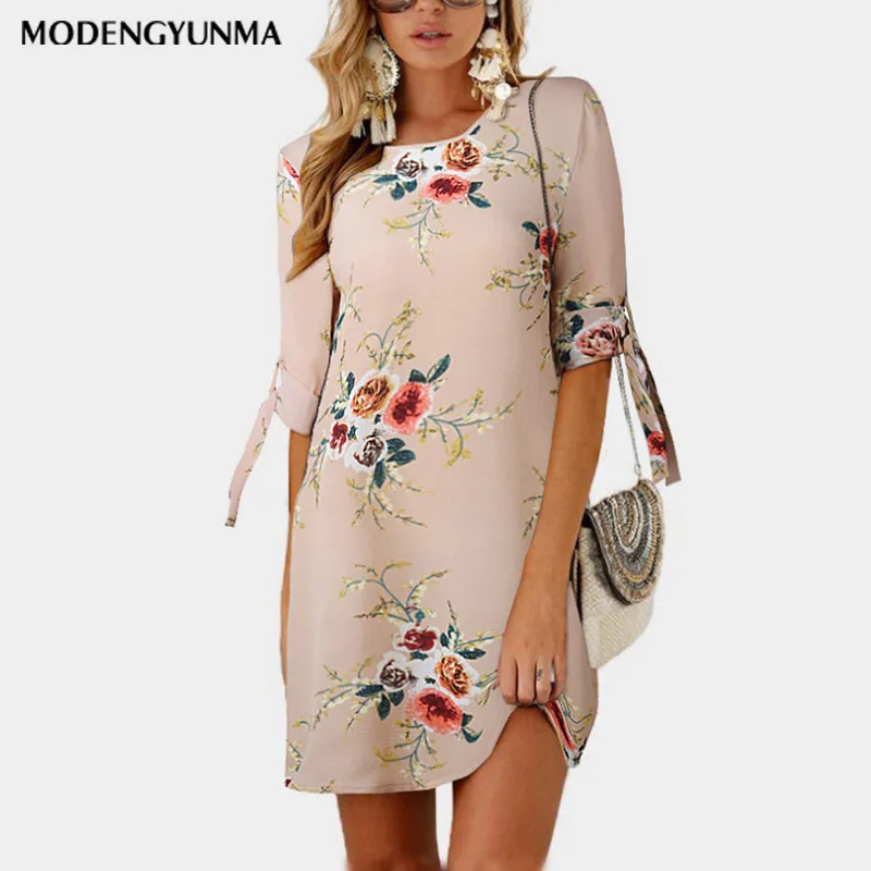 Новое Женское летнее платье в стиле бохо с цветочным принтом шифоновое пляжное