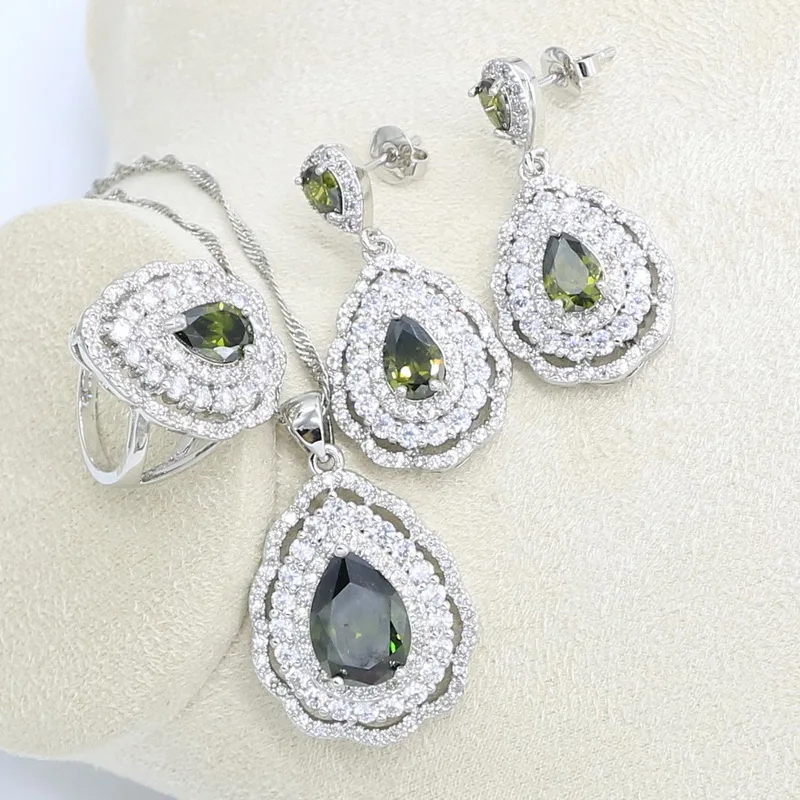 Набор украшений для женщин набор из зеленого оливкового и серебряного цветов