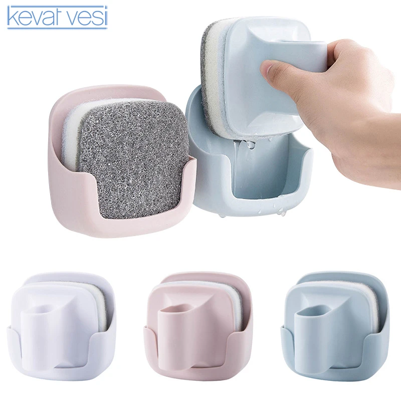 

Kitchen Wall-Mounted Dishwashing Sponge with Handle Magic Sponge Eraser Cleaning Brush with Replaceable Sponge Kitchen Gadgets