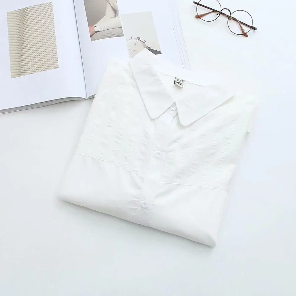 

Plus size solid white cotton women long sleeve shirts 2021 new spring autumn casual ladies Turn-down Collar shirt female tops