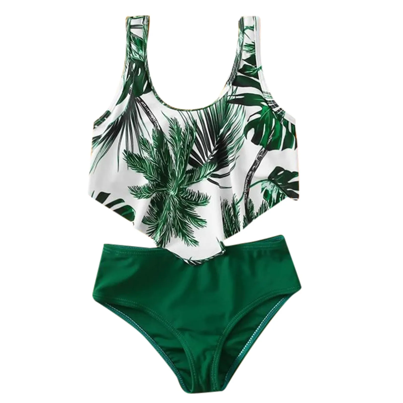 

Toddler Bikini Leaves Print Beachwear Baby Gir Green Swimwear Swimsuit Bathing Beach Romper 2 Pieces Swim Suit 8-14 Years