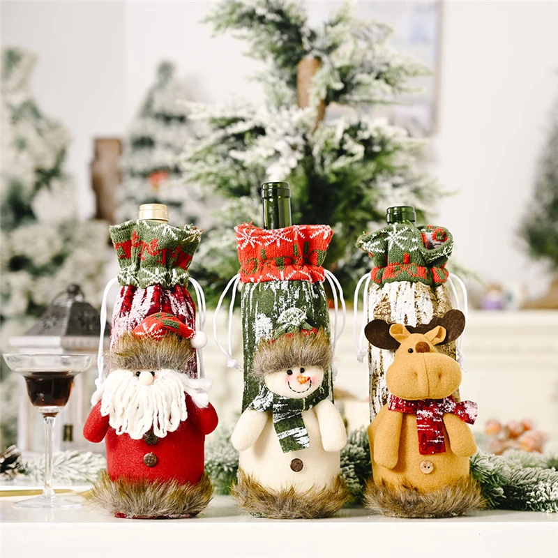

120 Pcs Christmas Wine Bottle Cover Santa Claus Snowman Elk Stocking Tableware for Christmas New Year Decoration Wholesale E1