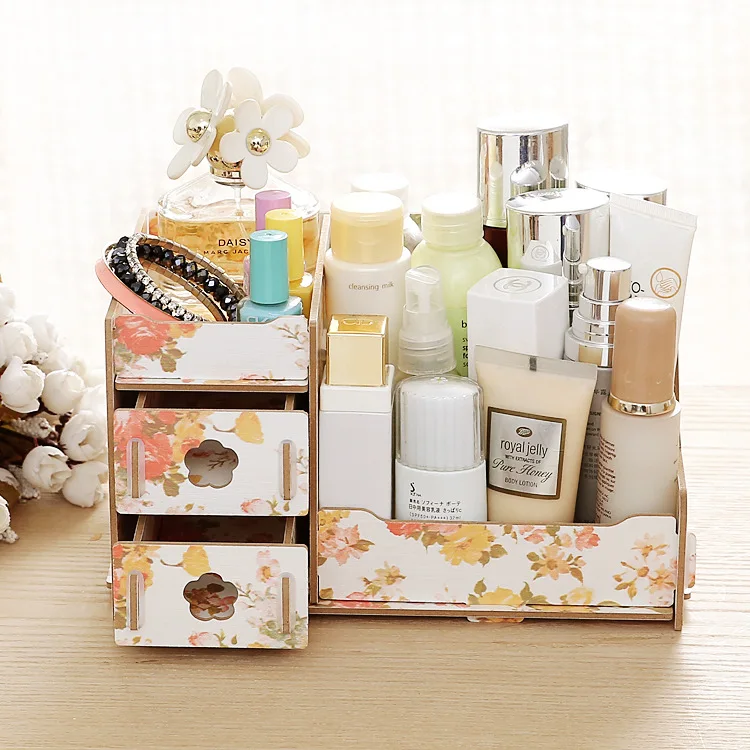 Многофункциональная деревянная коробка для хранения косметики ручной работы