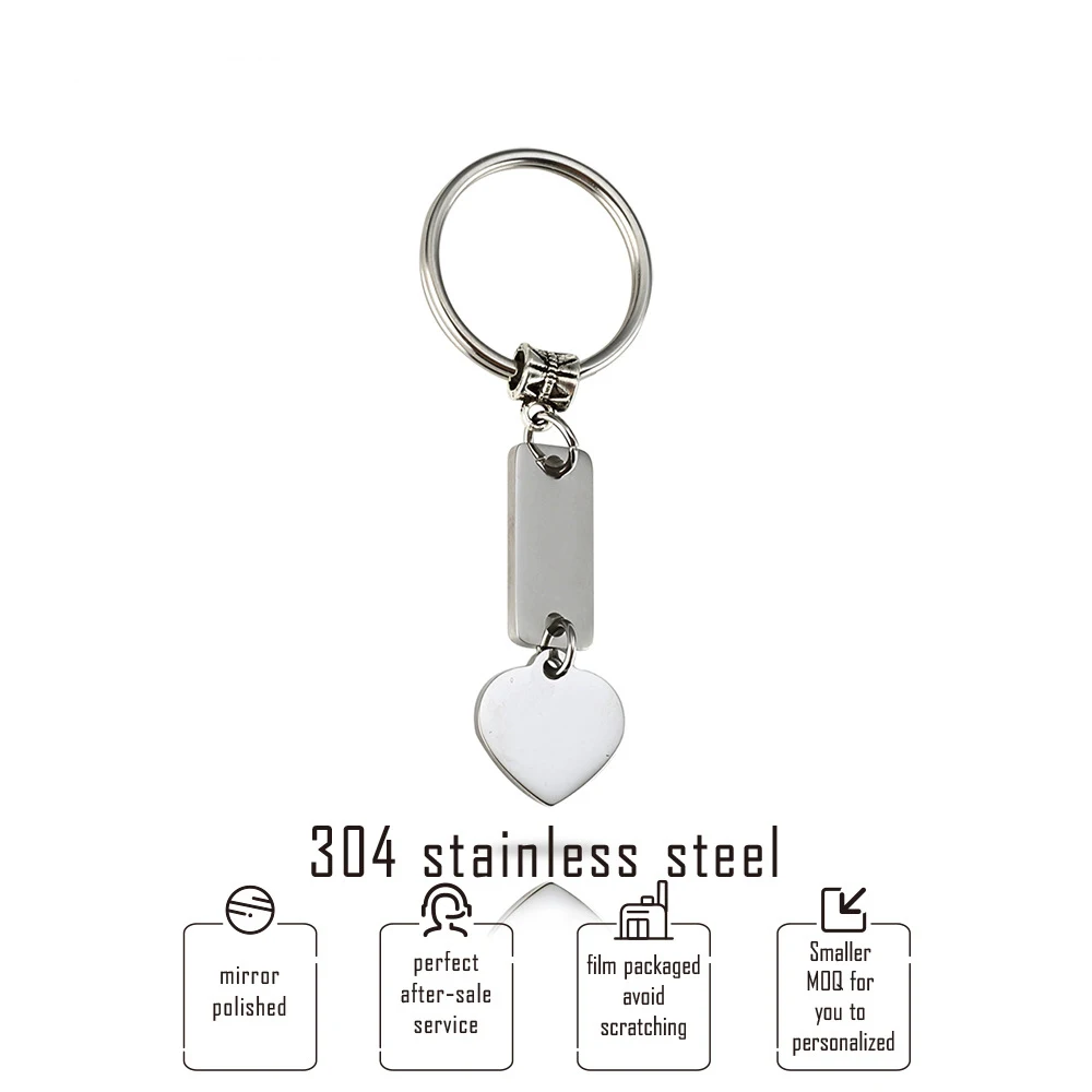 Пустая прямоугольная подвеска в форме сердца брелок для ключей из нержавеющей