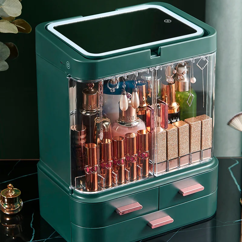 

Desktop Large Capacity Makeup Organizer with Mirror Led Perfume Organizers Storage Drawers Organizador Maquillaje Make Up Box