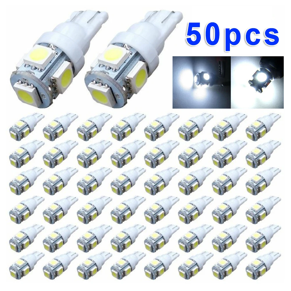 

Set LED Bulbs Auto 50pcs Super White T10 Wedge 5050 W5W 194 168 2825 158 192 Replacement