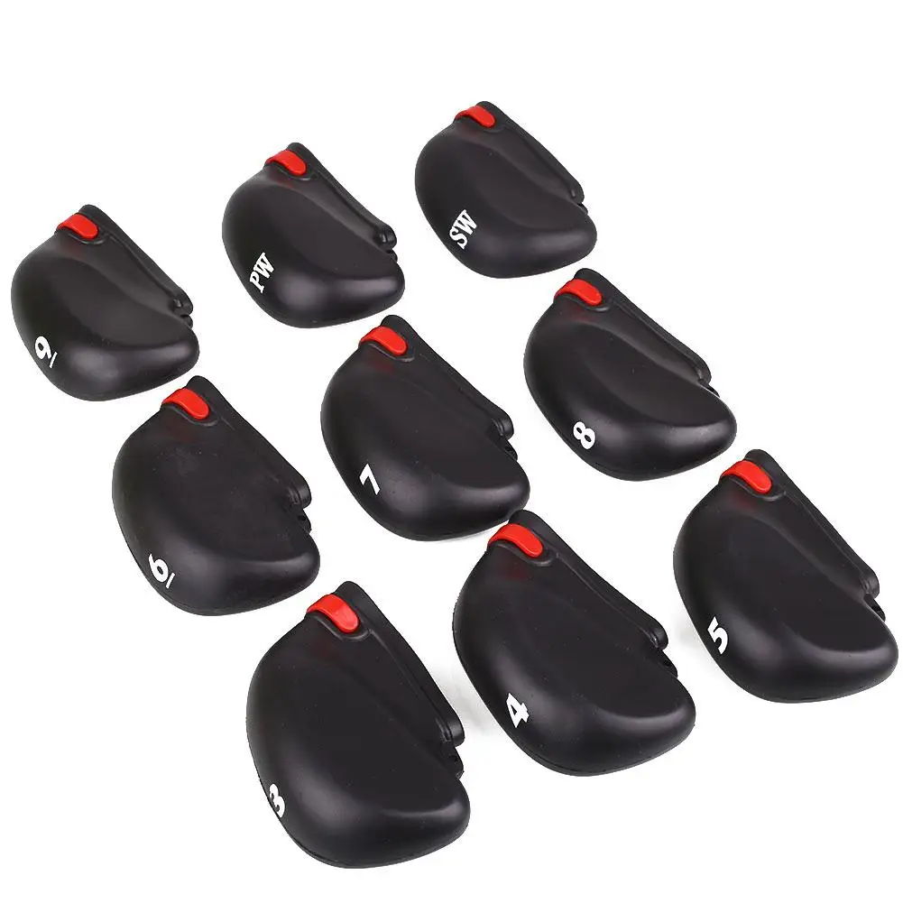 

9Pcs Golf Golf Iron Head Covers Fashion Accessories Black Silicone Rope Golf Iron Protector Clubs Case with Club