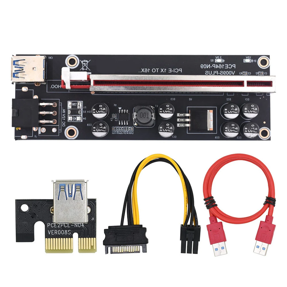 

VER009S Plus PCI-E Riser Card PCI Express 1X to 16X USB 3.0 Cable Extender SATA to 6Pin Connector for Video Card Power Cable