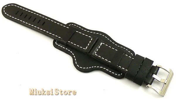 Черный/коричневый кожаный ремешок Parnis 24 мм Пряжка из нержавеющей стали подходит