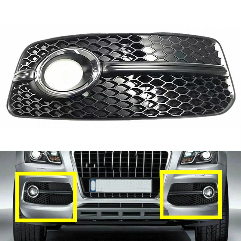 

Auto Front Left Right Bumper Fog Light Lamp Chrome Grill for Audi Q5 Sline SQ5 Sport 2009 2010 2011 2012 8R0807681E 8R0807682E