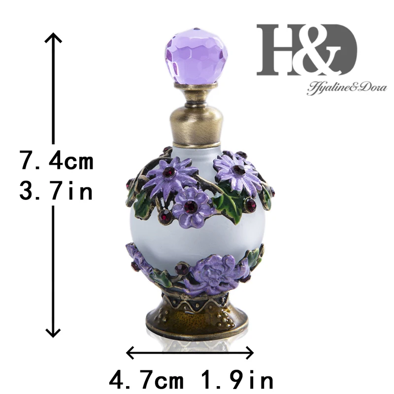 

H&D 25m Refillable Empty Glass Frosted Perfume Bottle Jeweled Flower Pattern Retro Essential Oil Bottle for Travelling Gift