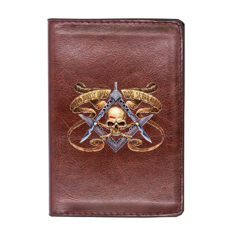 

Unique Masonic Skull Passport Cover Holder ID Credit Card Case Travel Leather Passport Wallet