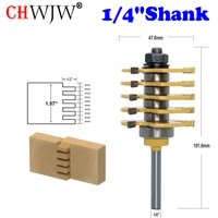 chwjw 14 shank 1pc box joint router bit adjustable 5 blade 3 flute for wood cutter tenon cutter for woodworking tools