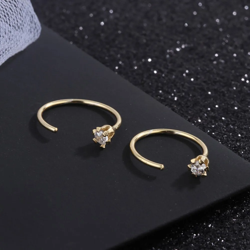 

925 Sterling Silver Rose Flower Stud Earrings Simple Gold Color Open Half Circle Earrings Cubic Zirconia 925 Silver Jewelry