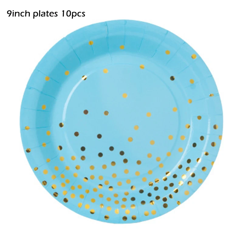 

Bronzing Blue Polka Dot Tableware Set Paper Cup Plate Napkin Knife Fork Spoon Disposable Birthday Party Theme Decoration