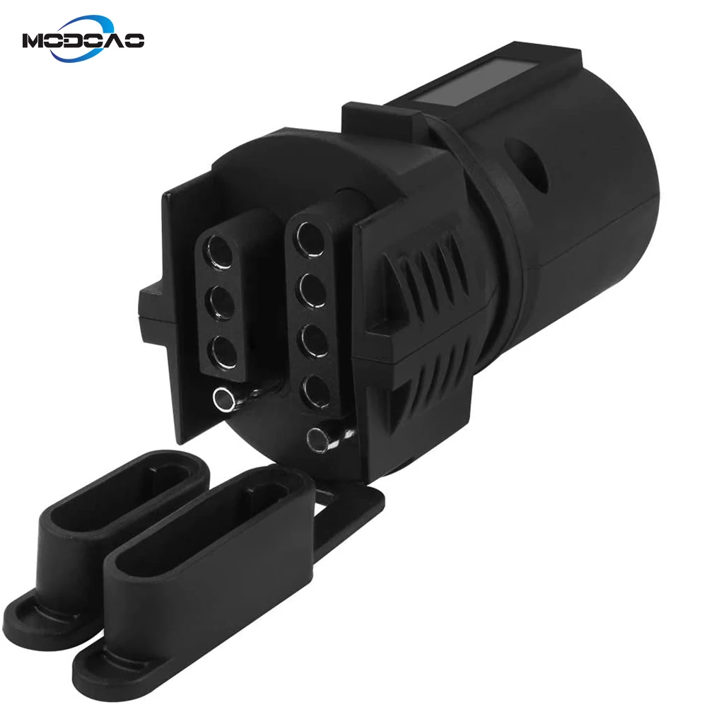 Trailer Plug Adapter 7 Pin Flat Blade to 4 and 5 Round Trailer Connector Trailer Adapter 7 Way to 4 Way 5 Way 2-in-1 Flat Blade