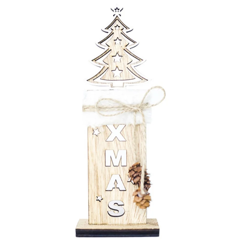 Creative pine cone wooden hollow Christmas letter decorative card Wooden Desktop Tree Angel Elk Shape dropship | Дом и сад