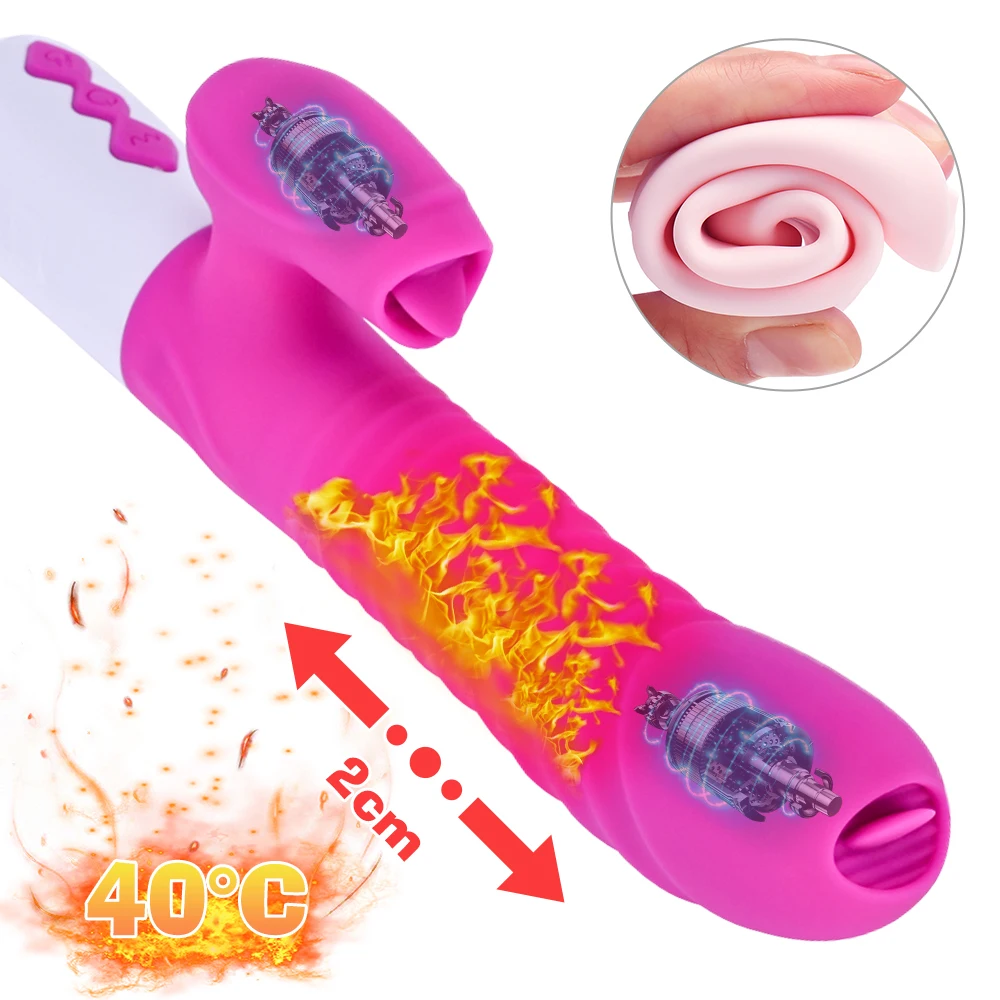 Телескопический фаллоимитатор-вибратор с умным подогревом массажер для лизания