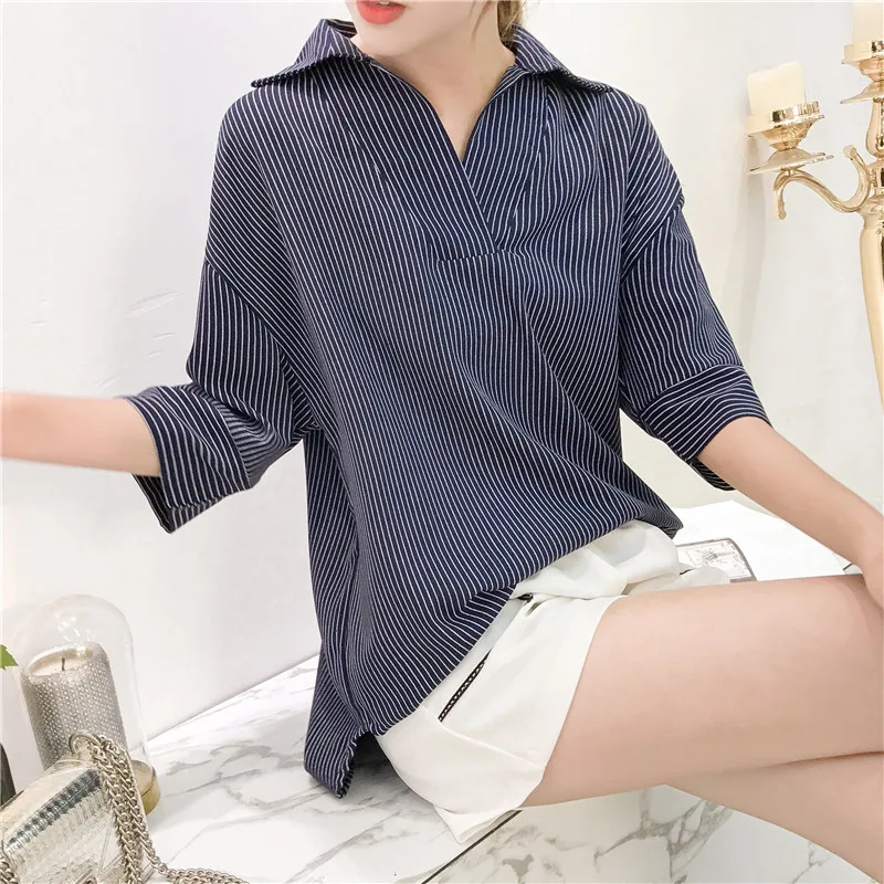 

Summer Plus Size Blouse Women Striped V-Neck Pullover Slim Shirts Women Fashion Casual Women Tops and Blouses Blusas Mujer 0428