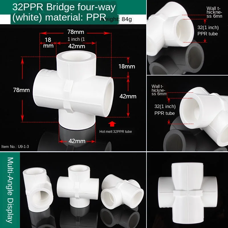 

PPR20 / 25/32 Bridge Crossing Five-way Hot-melt Joint 1/2IN 3/4IN 1 inch PPR Water Pipe Water Dividing Six-way Fitting