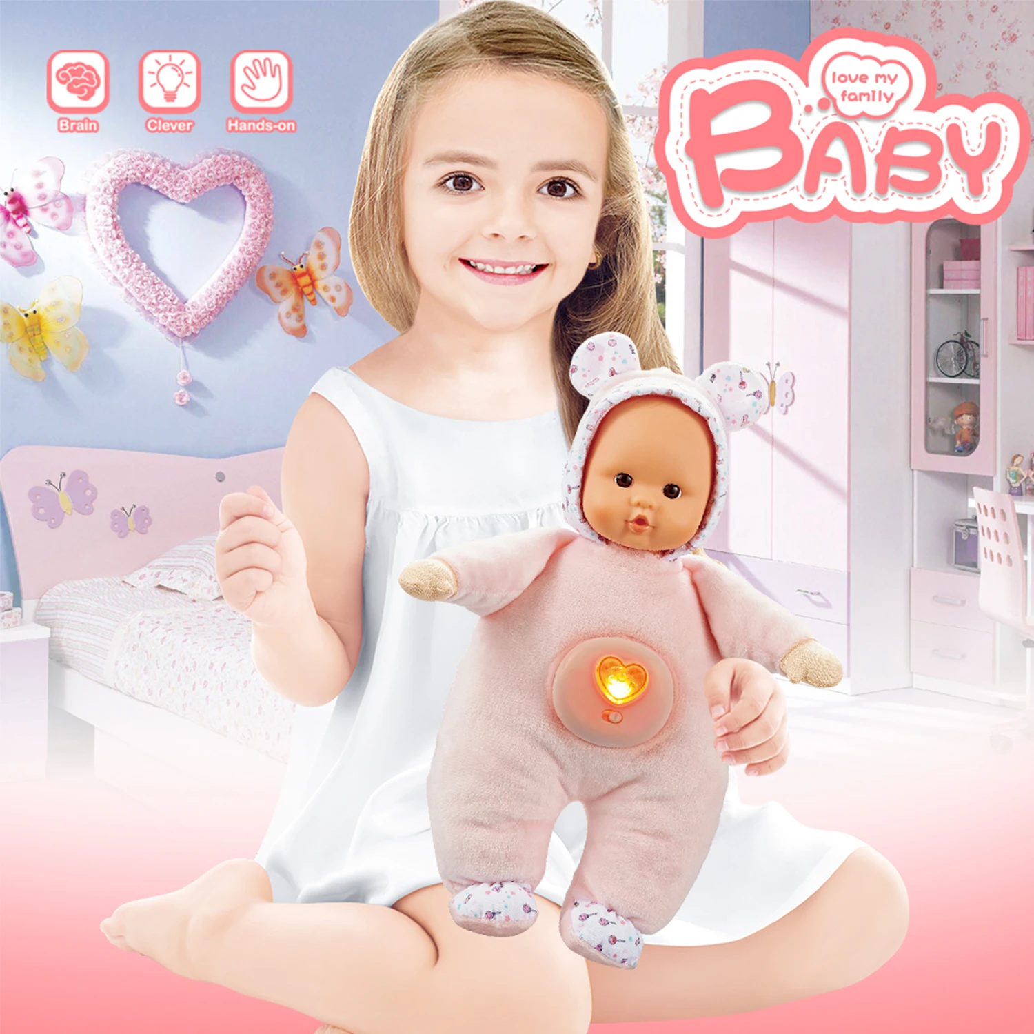 

13 Inch Kids Toy with Hat Bebe Little and Cute Pink Cotton Bowknot and Bear Clothes Doll Stuffed Toy for Children